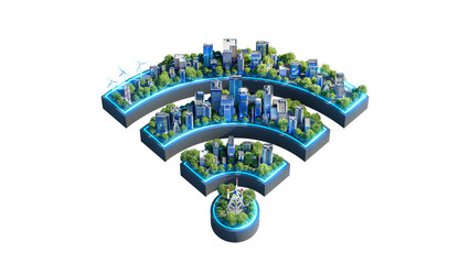 Poster - Smart City Tech Logo, wifi house. Smart city and Internet of things (IOT). 3d rendering