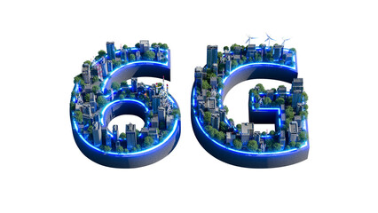 Poster - Smart city concept of future technology 6G network wireless systems and internet of things. 3d rendering