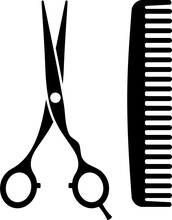 Comb And Scissors Black Silhouette, Simple Hair Dresser Icon, Barber Logo