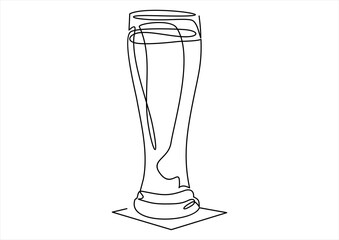 Continuous line art or One Line Drawing of beer glass