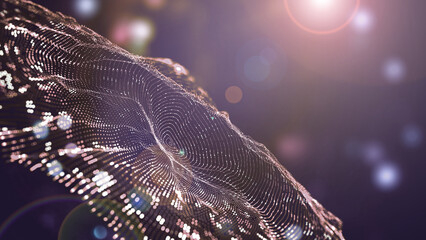Aufkleber - Big data processing. Abstract artificial neural network. Cyber field of wavy particles. 3d illustration of high tech background