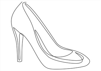 Sticker - Continuous line drawing of women's high heel shoes. Template for your design works.