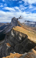 Wall Mural - Seceda mountain in italian dolomites during autumn