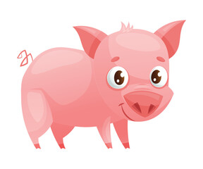 Wall Mural - Pink Pig with Cute Snout and Curled Tail as Home Pet Animal Vector Illustration