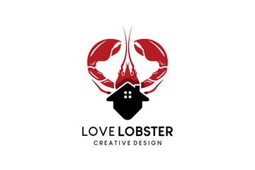 Wall Mural - Lobster logo design with the concept of love, vector illustration for a logo for a lobster restaurant or seafood restaurant