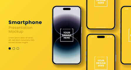 Leinwandbilder - 3D realistic high quality smartphone mockup with isolated background. Smart phone mockup collection. Device front view. 3D mobile phone with shadow on white background.