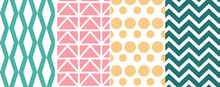 Collection Of Colorful Geometric Simple Seamless Patterns - Bright Symmetric Textures. Vector Repeatable Minimalistic Backgrounds