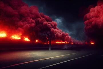 Wall Mural - Fire and smoke burning in the night
