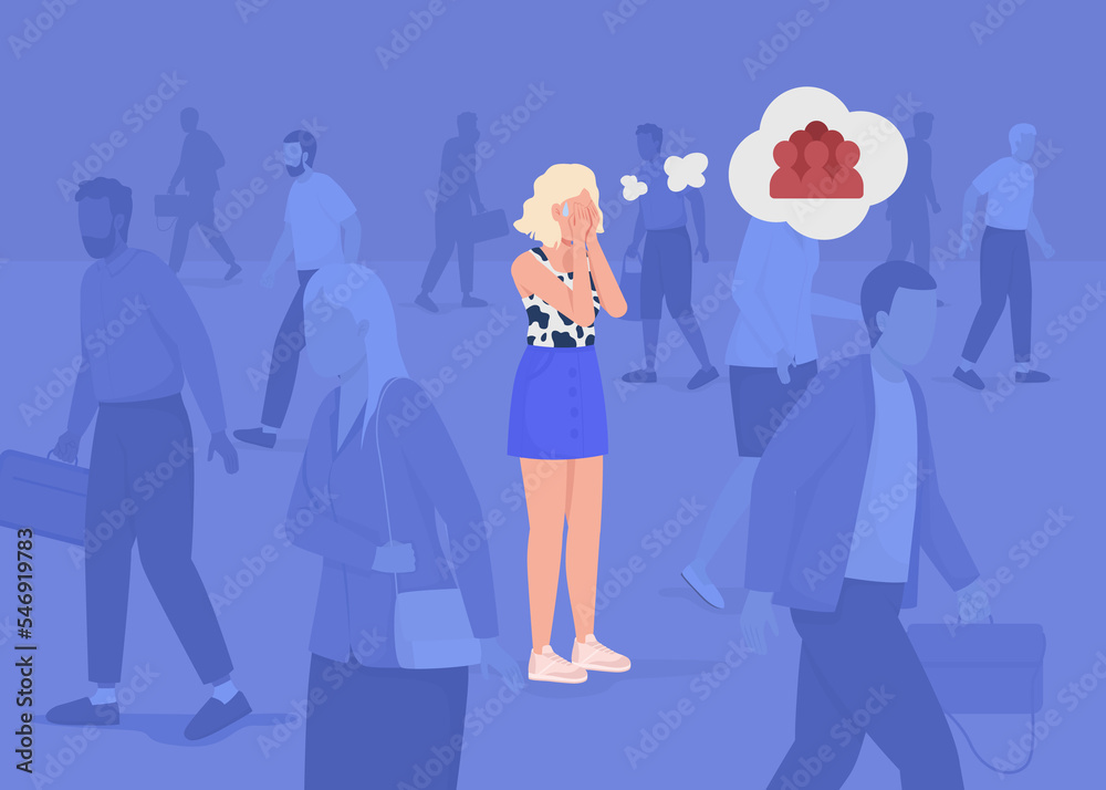 Стоковая иллюстрация «Panic attack in crowd flat color raster ...