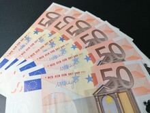Rome, Italy - October 30, 2022, Detail Of Six Fifty Euro Banknotes For A Total Of Three Hundred Euros.	