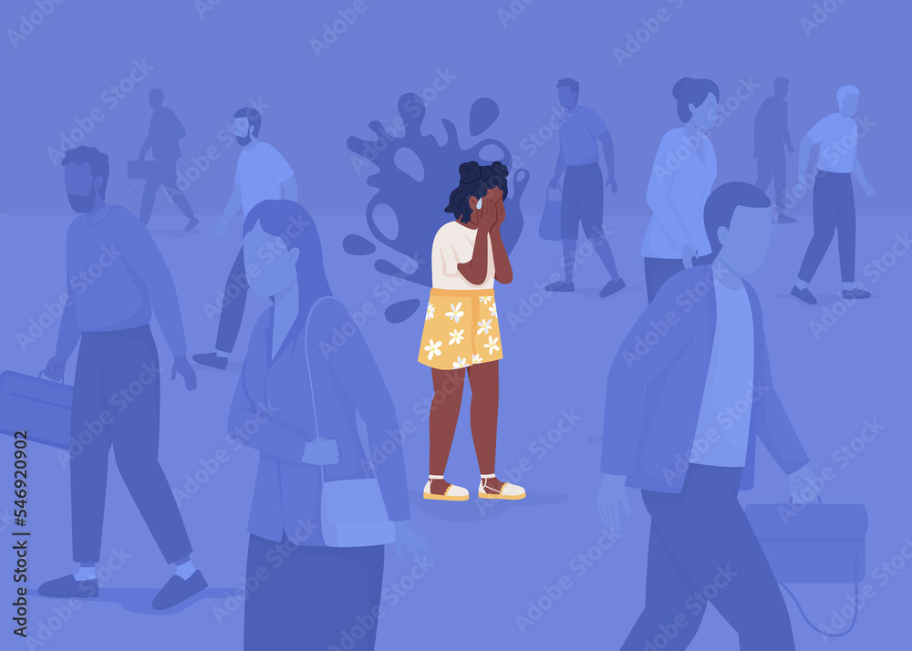 Panic attack in overcrowded place flat color raster illustration ...