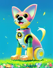 Wall Mural - Happy and colorful robotic dog illustration
