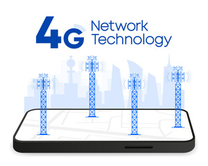 Poster - 4g Network Technology on screen device in flat design. The concept of wireless mobile communication services. Vector illustration.