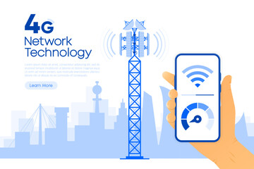 Poster - 4g Network Technology in flat design. The concept of wireless mobile communication services. Vector illustration.