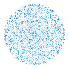 Poster - Abstract radial round background, chaotic pattern made of hand drawn doodle blue specks, flecks, tiny strokes, spots, stripes. Speckled, mosaic colorful circle shape. Watery border, frame template.