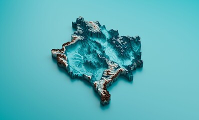 Sticker - 3d illustration of Topographic Kosovo Map Hypsometric Elevation tint Spectral Shaded relief