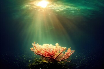 Ecosystem under water life sun light Generative AI