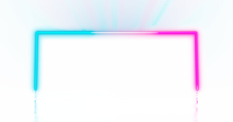 Poster - Neon light lines on png transparent background with reflection on the floor. Neon frame for your design