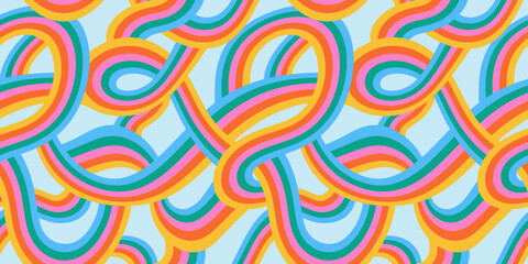 retro 60s style rainbow seamless pattern with pastel color stripes. vintage psychedelic wave cartoon