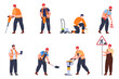© Igor - Employees of the utility company are repairing the road surface. Capital and pothole repair of the road. Maintenance of roads. Vector illustration