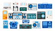 Set of old retro vintage hipster tech electronics: cassette audio tape recorder, computer, game consoles for video games from the 70s, 80s, 90s. Vector illustration