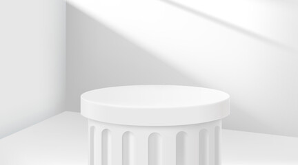 Poster - Room corner with sunlight from the window and classic pedestal. Realistic 3d style vector illustration 