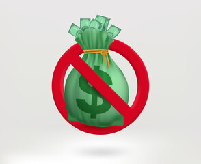 Poster - No trasure concept with money bag and dollar banknotes. 3d vector illustration