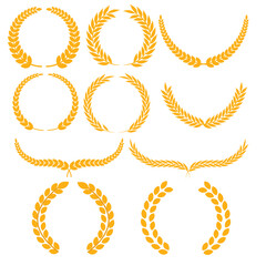 Set of gold laurel wreath.Certificate of appreciation, award diploma.Golden medal.First place.Winner label.Achievement.Vector illustration.Sign, symbol, icon or logo isolated.Flat design.Graphic.