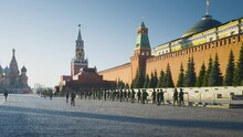 Soldiers Training For A Drill Step On Red Square, Moscow Russia, Spring Of 2021