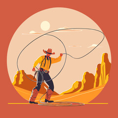 Digital art of a cowboy swinging a lasso