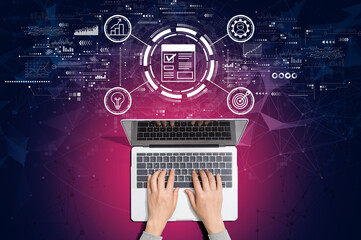 Aufkleber - Project management theme with person using a laptop computer