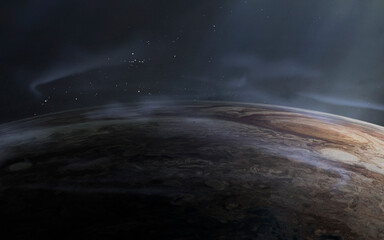 Wall Mural - 3D illustration of Jupiter gas clouds. 5K realistic science fiction art. Elements of image provided by Nasa