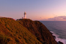 Cape Byron Lighthouse On Top Of The Hill.