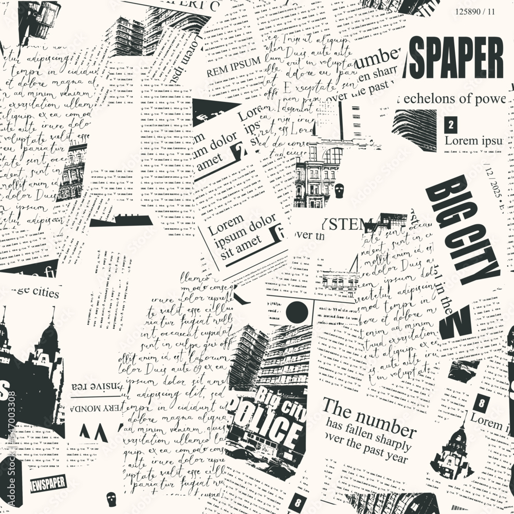 Magazine Pattern Background Seamless pattern with collage of newspaper or magazine clippings. Retro ...
