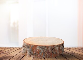 Poster - Blank empty wooden table with window background.