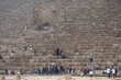 Giza, Egypt: Tourists gather at the entrance to the Great Pyramid at the Khufu pyramid complex.