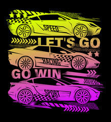 Canvas Print - Print with Hand drawing sport car. Vector illustration for boy. t shirt extreme style