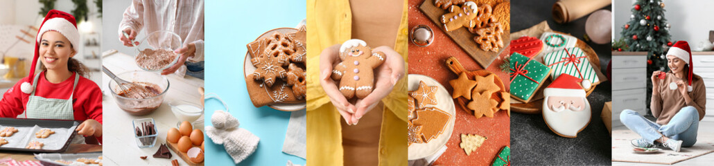 Sticker - Collage of happy women with traditional Christmas cookies