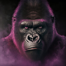 Portrait Of A Angry Dark-Magenta Gorilla