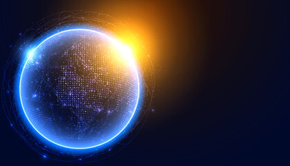 Poster - abstract global dot network circle digital connection and communication futuristic on blue background.