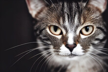There's A Close-up Of A Tabby Cat With A Wicked Look, Showing Off Its Sinister Eyes. This Pet Is Ready To Attack Or Conquer The World, With Its Psychopathic And Killer Look. 3D Illustration.