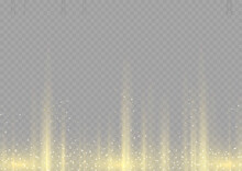 Garland Lights Gold Glitter Hanging Vertical Lines Holiday Background. Golden Rain And Dust Falls Down. Shiny Sparkle Motion Line Speed. Yellow Garlands Glitter With Light Effect. Vector Illustration