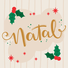 Natal Christmas Magic Brazilian Portuguese Hand Lettering Calligraphy Vector