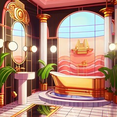 Poster - The interior of the bathroom is in Art Deco style. 3d illustration