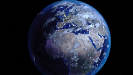 zoom out of uk, britain, england, scotland, ireland through clouds to see the earth from space.