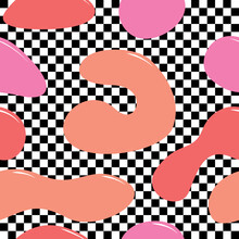Shiny Pink And Orange Spots On A Checkered Background