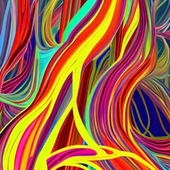 Poster - multicolored image. game with all the colors of the rainbow, . lines of different thicknesses. repeating elements. straight and wavy lines. abstract picture. movement dynamics.