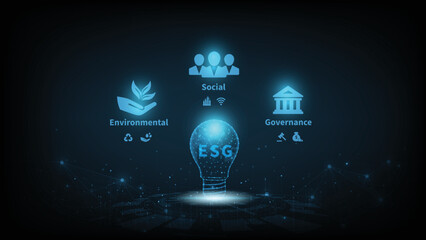 Environmental Social and Governance (ESG) concept.The company development of a nature conservation strategy and Solving environmental, social and management problems with figure icons.