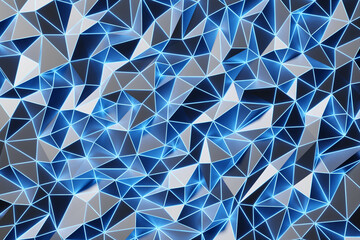 Poster - 3D rendering. Blue pattern of triangles of different shapes. Minimalistic pattern of simple shapes, similar to the tops of mountains. Bright creative symmetric texture
