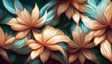 Beautiful Fantasy Flower Pattern With Orange And Cyan Color. 3D Rendering